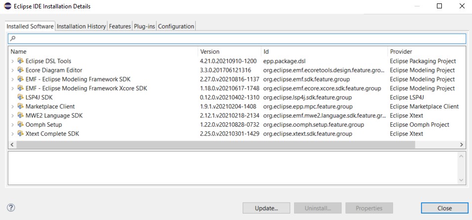 List of installed packages